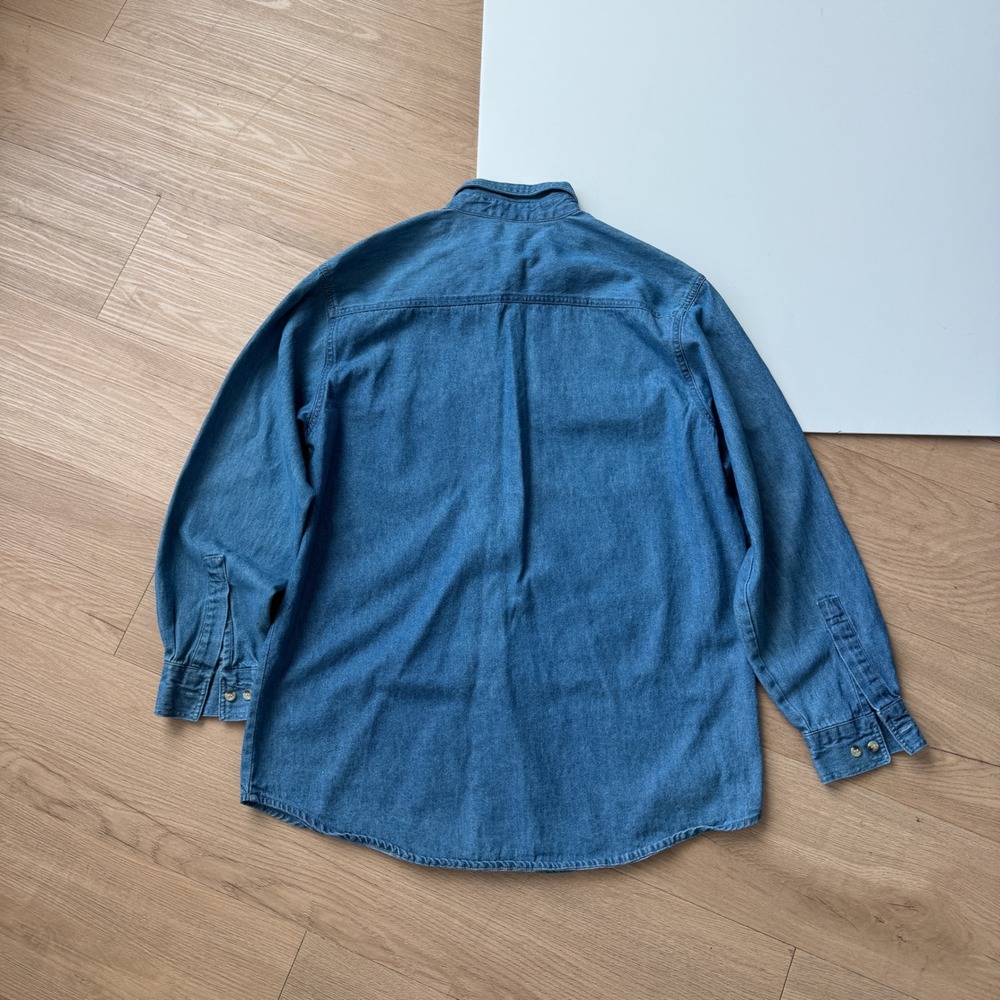 Vintage 90s Denim Shirt Mens Large Blue Long Sleeve Button Down 100% Cotton - Picture 7 of 7